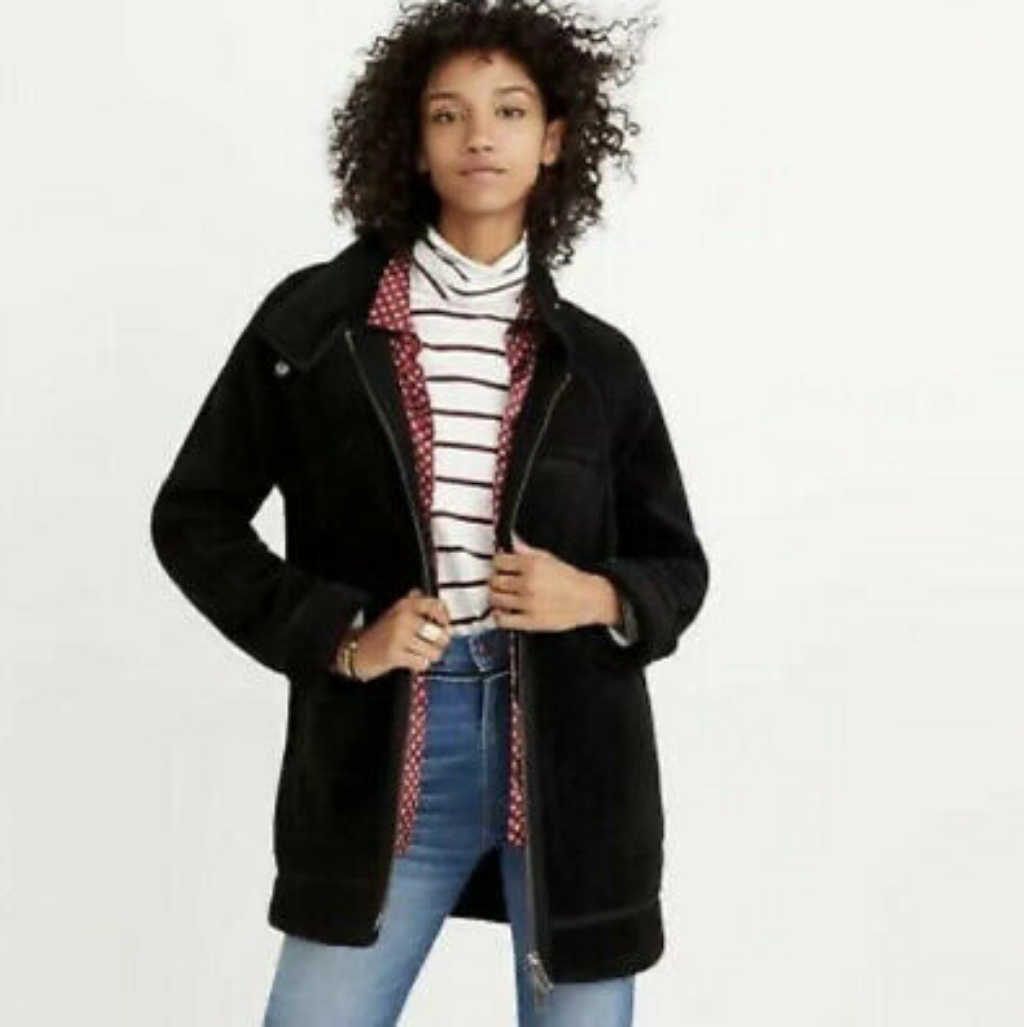 Madewell Sherpa City Grid Coat In Black